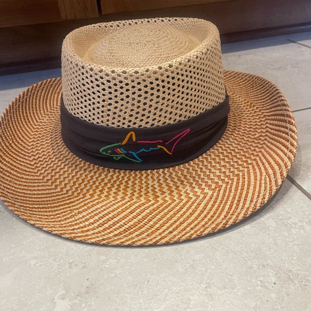 Greg Norman Collection Tan and Black Straw Hat